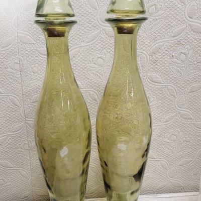 Green Spanish Ripple Glass Decanter Bottle Set