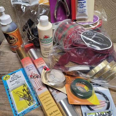 Craft Supplies Lot - Beading, Ribbing, Flower Arranging Materials
