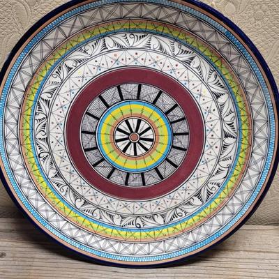 Hand Painted In Mexico 15" Platter Vibrant Circular Design 