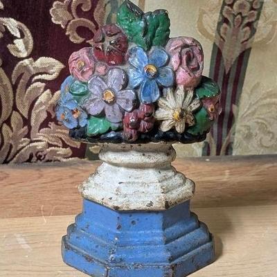 Cast Iron Door Stop with Flower Motif Antique
