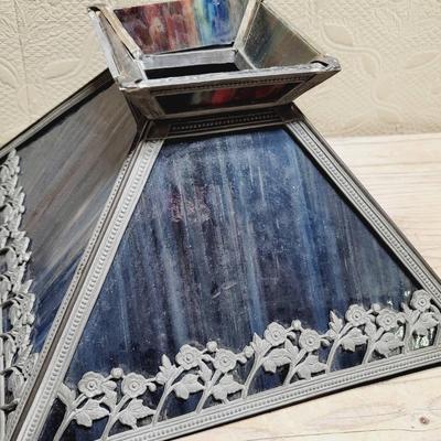 Stained Glass Lamp Shade In Blue And Red Floral Frame 