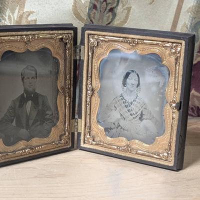 Tin Type Photos of a Victorian Couple Antique 