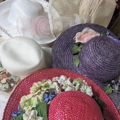 Woven Church Hats Assortment - Wide Brimmed Floral Trim and More 