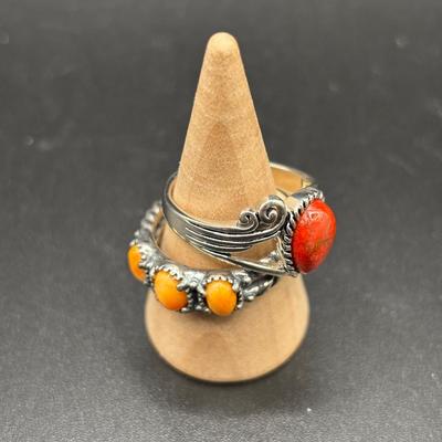 Two Ring Lot 925 Silver Rings With Color Gemstones 