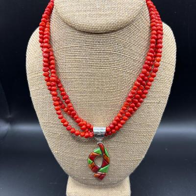 Jay King Sterling Coral And Turquoise Oyster Necklace 