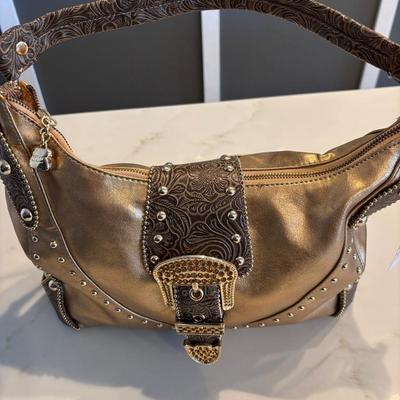 Kathy Gold With Tooled Accents And Rhinestones 