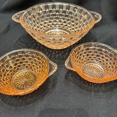 Vintage Pink Depression Glass Bowls 3 Piece Set