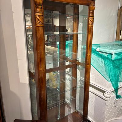 Wood Curio Cabinet With Light And 5 Adjustable Glass Shelves 
