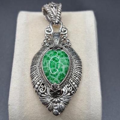 Stunning Green Gemstone And Silver Pendent