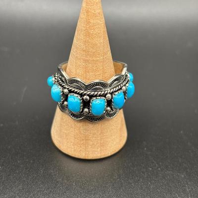 Sterling Silver Turquoise Ring Tribal Pattern