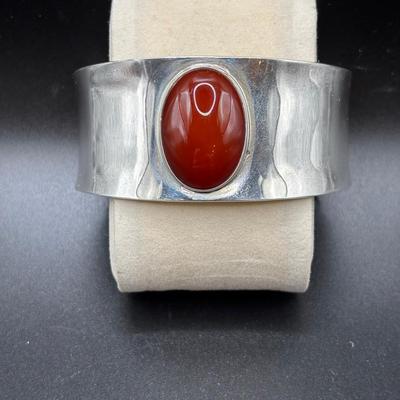 Sterling Silver Cuff With Amber Stone 925 Mexico
