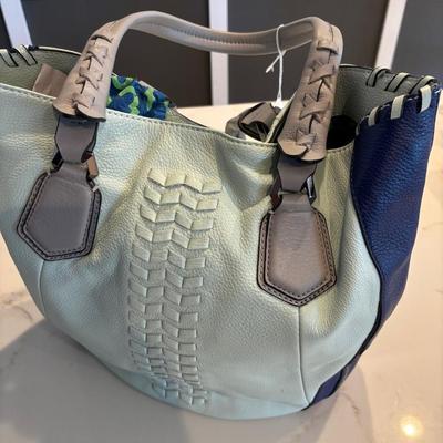 OrYany Designed Handbag Mint green And Blue Leather 
