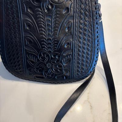 Designer Patricia Nash Black Leather Saddle Purse