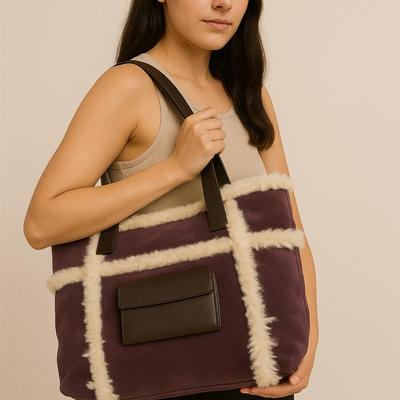 UGG Handbag With Laptop Insert Purple Suede And Faux Fur Trim
