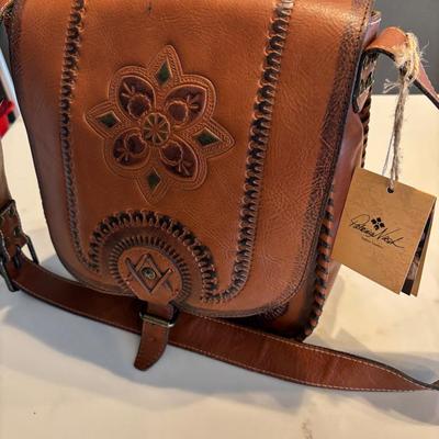 Patricia Nash Tooled Brown Leather Saddle Style Purse