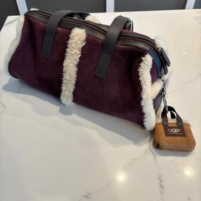 UGG Brand Travel Bag Style Purple Suede And Faux Fur Trim