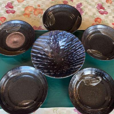 Stoneware pottery bowls plates