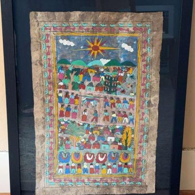 Traditional mexican folk art bark painting