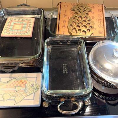 Pyrex baking dishes trivets & more