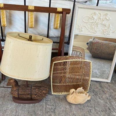 Primitive style chicken lamp mirror, and luggage rack
