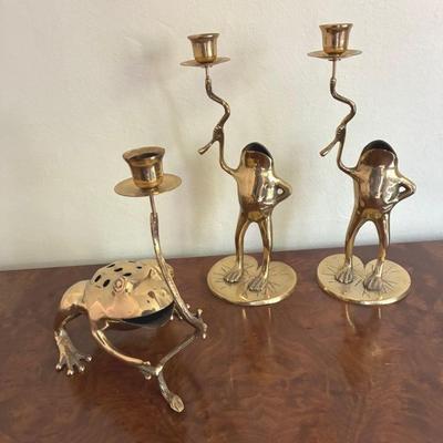 Brass frog candlesticks