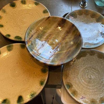Rustic hand built ceramic plates footed bowl