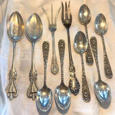 Stieff sterling repousse sugar spoons other tiny serving items