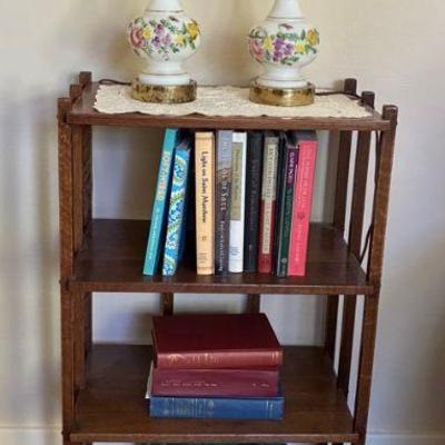 Wood bookcase and hand painted lamps