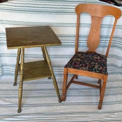 Solid wood dining chair and green side table