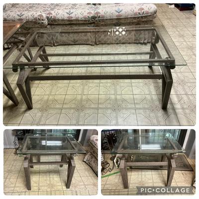 3pc Metal Base Glass Top Tables - Coffee, 2 Ends