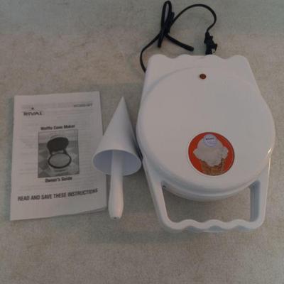 Rival At Home Waffle Cone Maker #WC800-WT with Recipe Manual - In Box