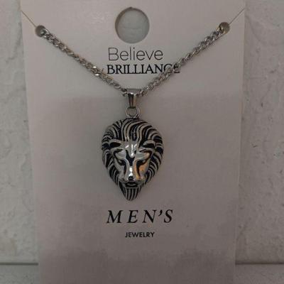 Believe by Brilliance Men's Stainless Steel Lion Pendant on 24" Chain - New