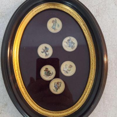 Vintage 1971-1976 Hummel/Goebel Miniature Annual Collector Plates (1" Doll Size") in Dark Wood Frame - 7" x 9"