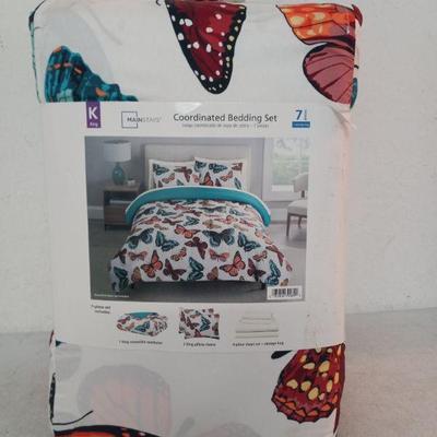 Mainstays 7-Piece Reversible Butterfly Bed-in-a-Bag Comforter, Shams & Sheet Set - King - New in Package