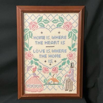 “Home is Where the Heart Is” Framed Needlepoint   