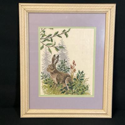 Framed Rabbit Needlepoint 