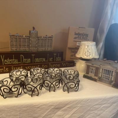 Votive Candle Holders  & Classic Wooden Signs and Buildings