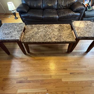 Faux Marble Coffee Table & 2 Side Tables