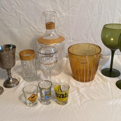 Crystal Decanter & Other Bar Items 