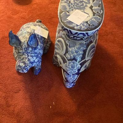 Vintage Chinoiserie-Style Elephant Plant Stand and Victoria Ware Ironstone Porcelain Pig 
