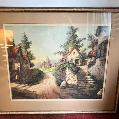 Framed Print "A Hamlet in France" by Rene Barnaix Copyrighted in 1930