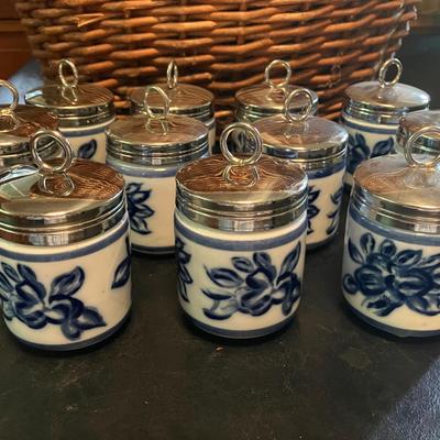 WIlliams-Sonoma Blue and White Porcelain Egg Coddler Set