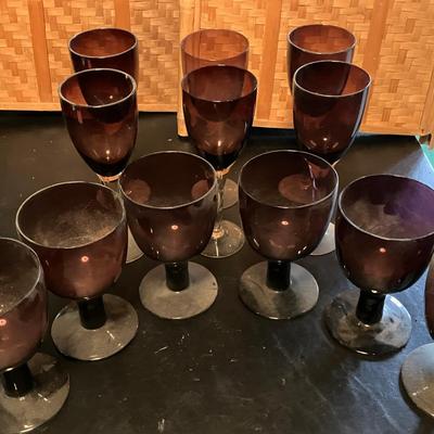 2 Sets of 6 Vintage Carlo Moretti Amethyst Goblets