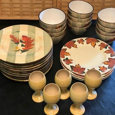 Botanica Dish Set and 5 Vintage Ceramic Goblets from "The Pottery" in Hawaii