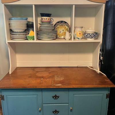 Vintage 2 Piece Blue and White Hutch 