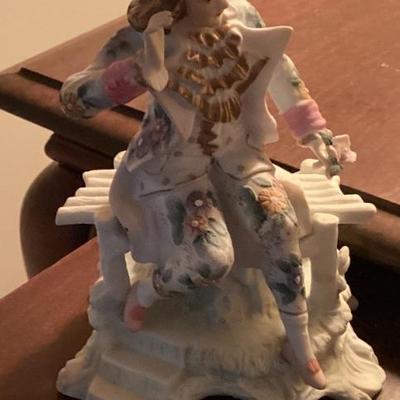 Sale Photo Thumbnail #54: Figurine lady wearing blue hat sitting on bench