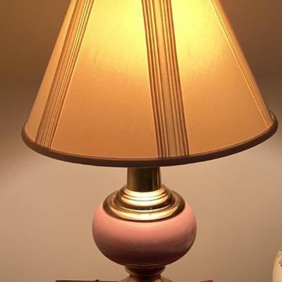 Table lamp ivory shade pink base