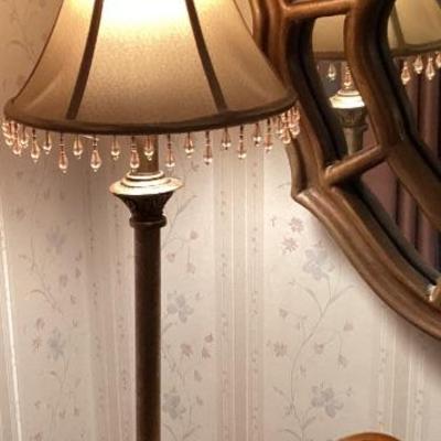 Table lamp stick with gold base and shag shade