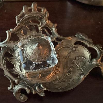 Vintage brass ink well