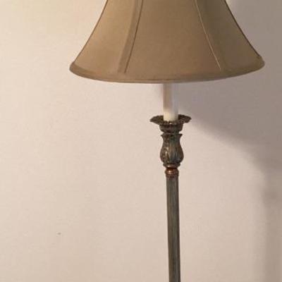 Table stick lamp gold base beige shade